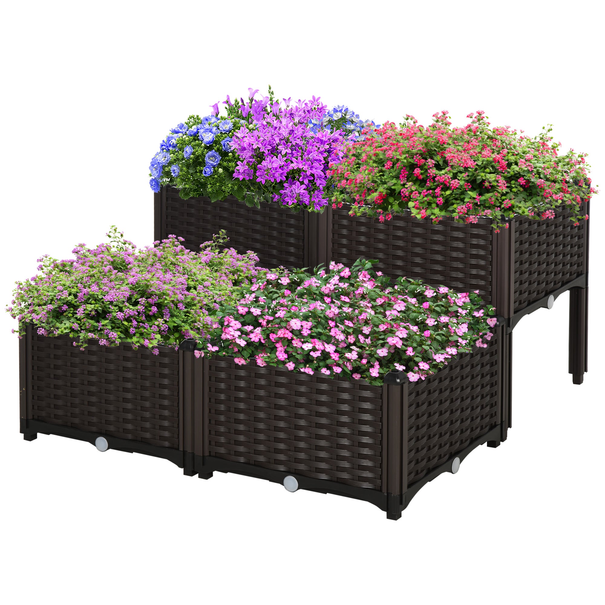 Outsunny Fioriera Rialzata In Rattan Effetto Plastica - 40x40x44 Cm, Con Fori Di Drenaggio, Colore Marrone, Per Balcone E Giardino - 3