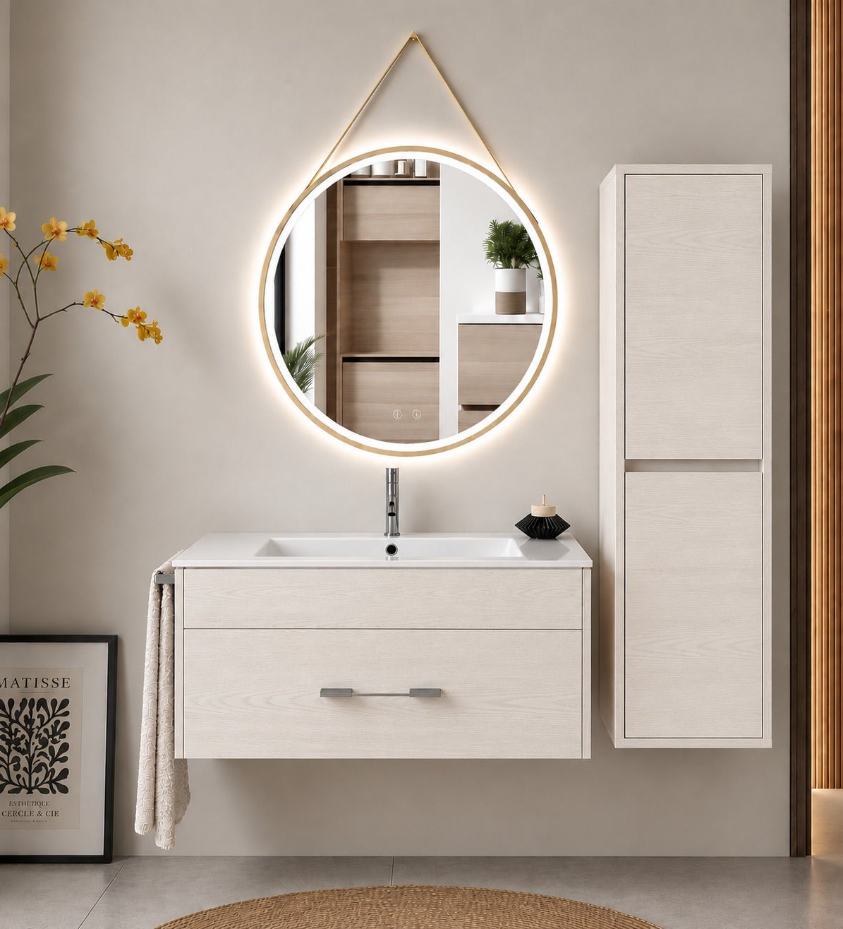 Mobilier de baie cu lavoar ORIGENBATH FLORENCIA fără oglindă 60x35 cm alb nordic cu coloană