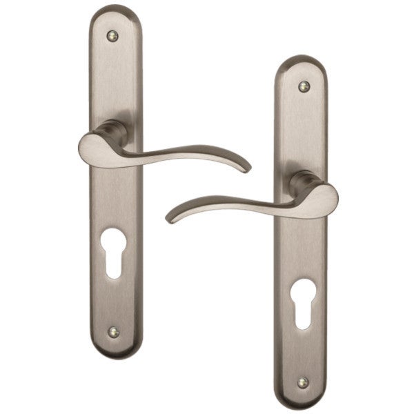 2 poignées de porte AGATHE trou de Cylindre, Laiton nickel mat entraxe 195 mm, entrée bureau garage - 2