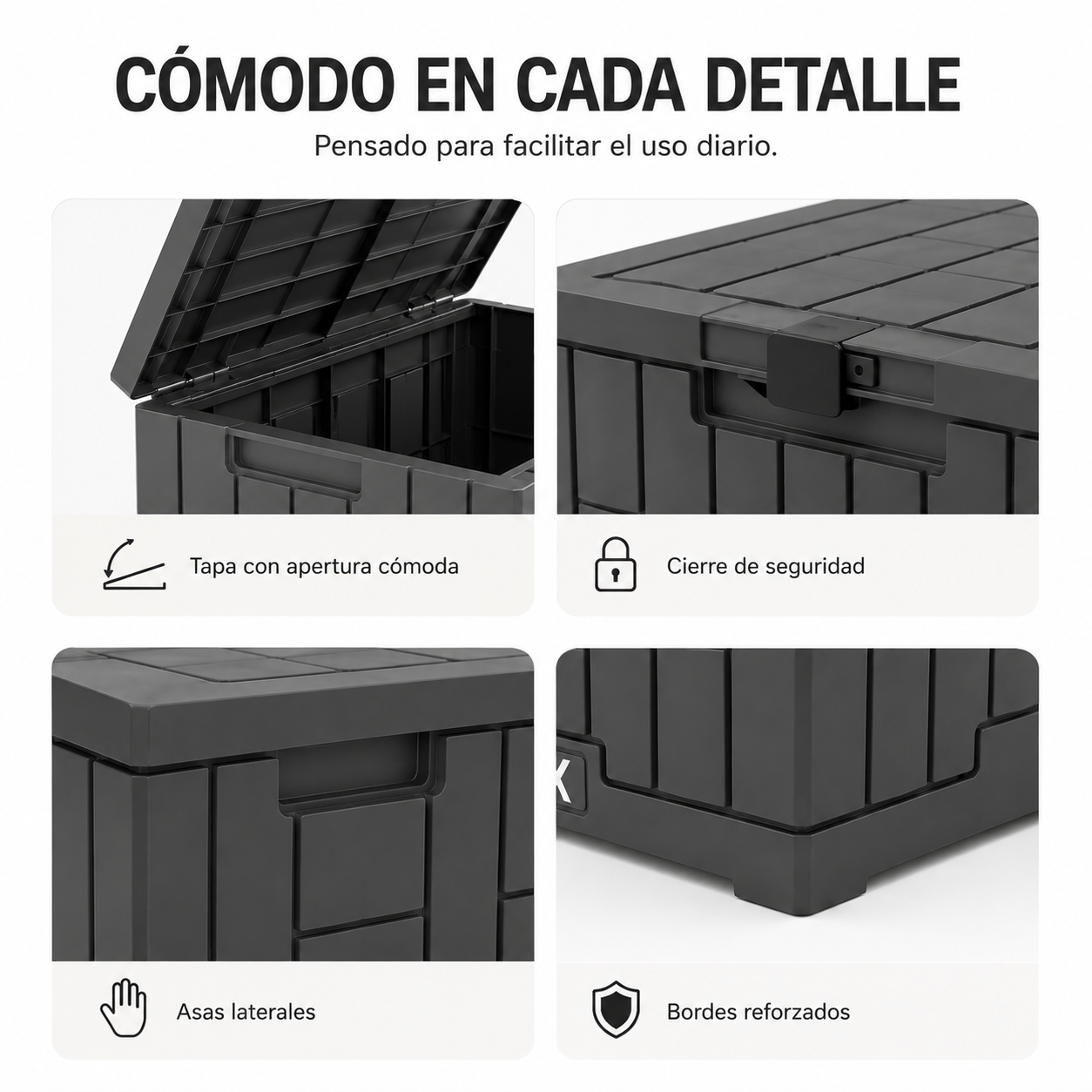Arcón De Almacenaje Exterior Impermeable 130 L Con Tapa Reforzada - 4
