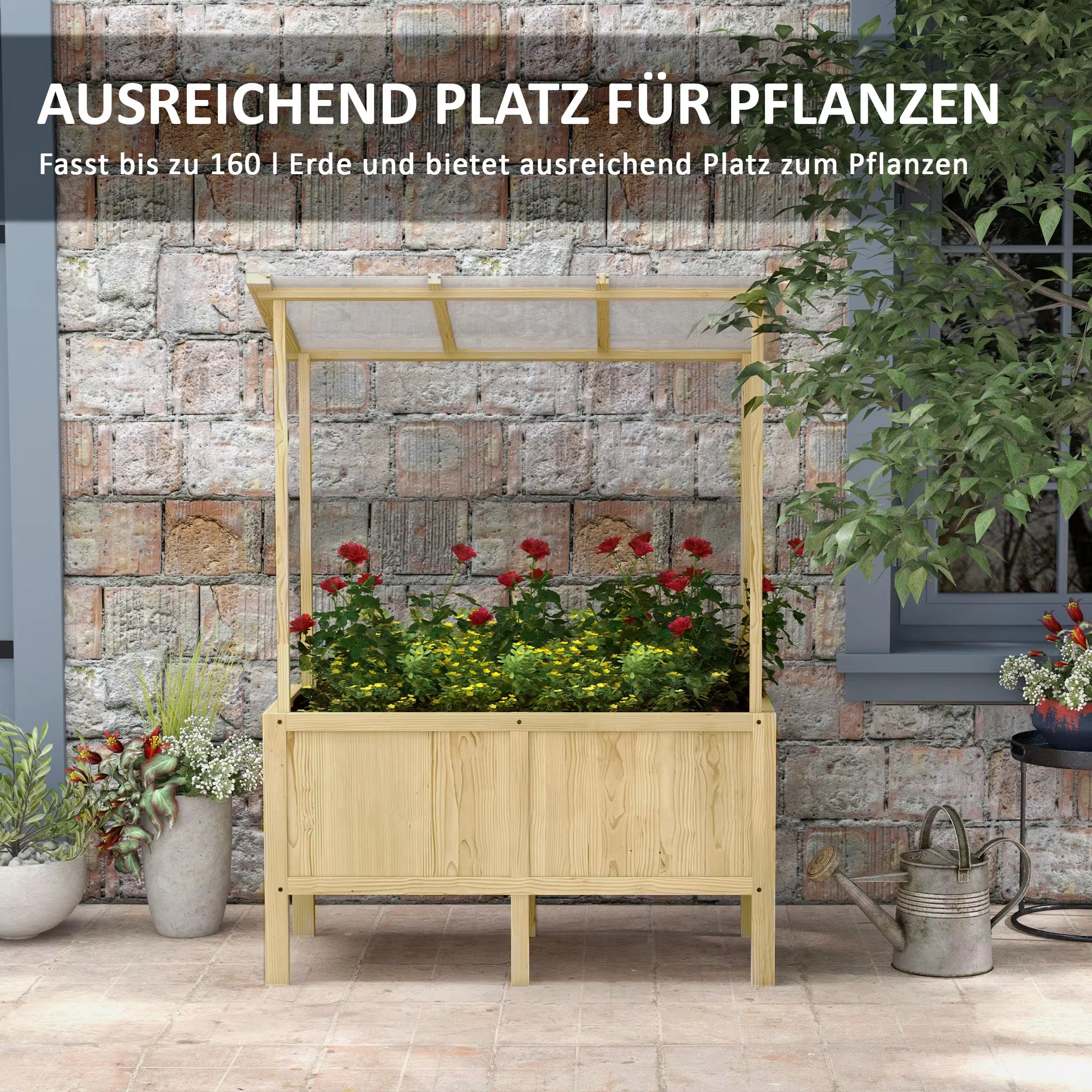 Support de jardinière naturel BEXTCOK avec housse, bac à fleurs de jardin (110 x 60 x 152 cm) — Jardinière de type serre avec doublure en non-tissé - 3