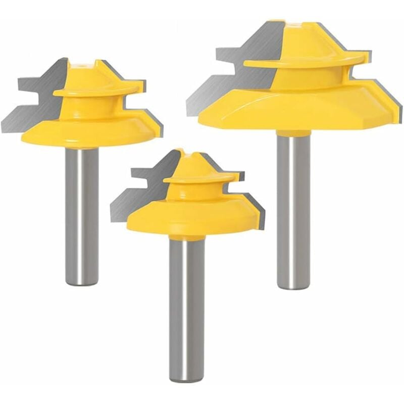 Dfuqanb Lot De 3 Fraises à 45° Pour Bois – Tige 8 Mm, Diamètres 35/38/50 Mm – Fraises à Onglet Parfaites Pour Défonceuse
