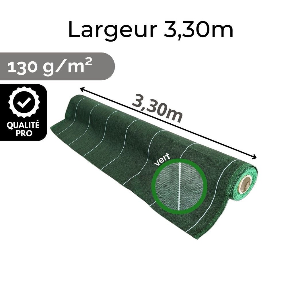 Toile de paillage tissée Longueur 25m Largeur 3,3m Couleur Vert 130g m2 Grande Largeur Similaire Geotextile Résistant ZENLYS - 2