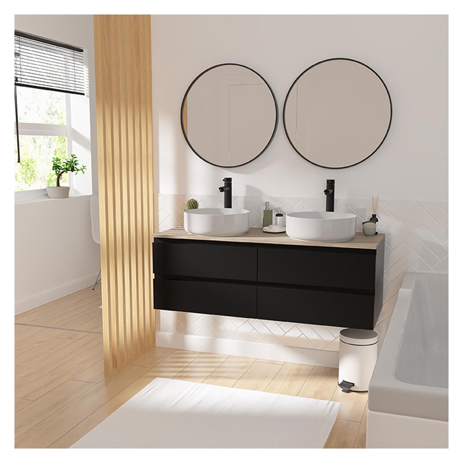 Meuble double vasque SORRENTO suspendu avec plan effet bois 120 cm - 5