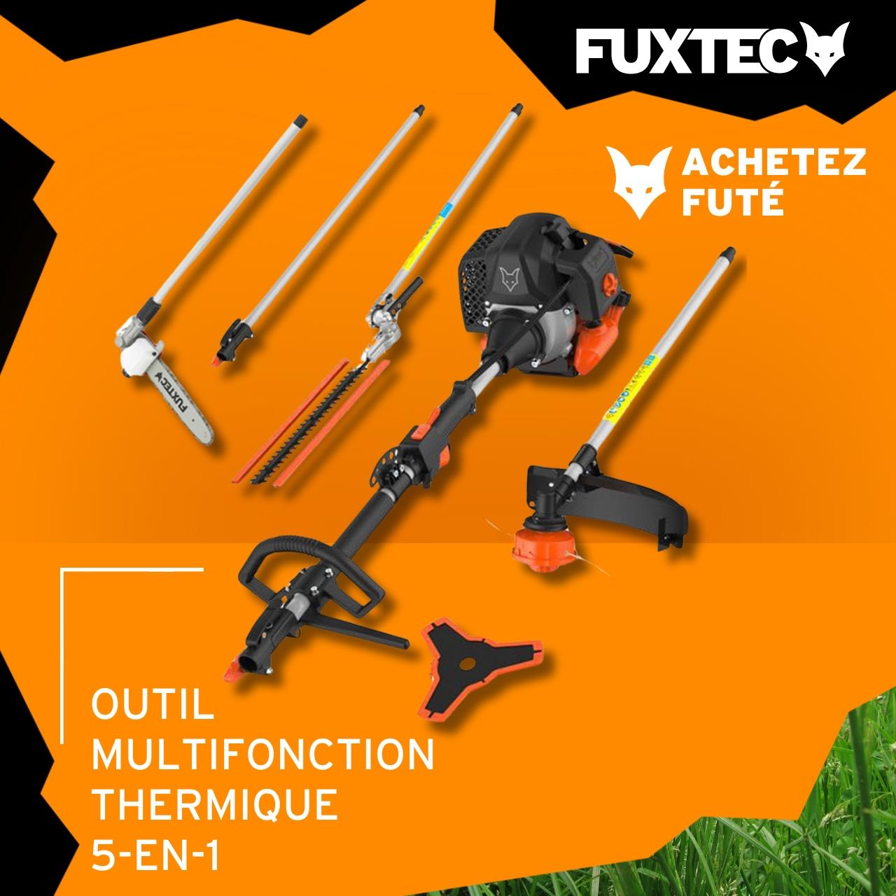 FUXTEC Desbrozadora Multifunción Gasolina FX-MT252ER 6 en 1 - cortasetos, motosierra inclinada, cortabordes, extensión de 1 m