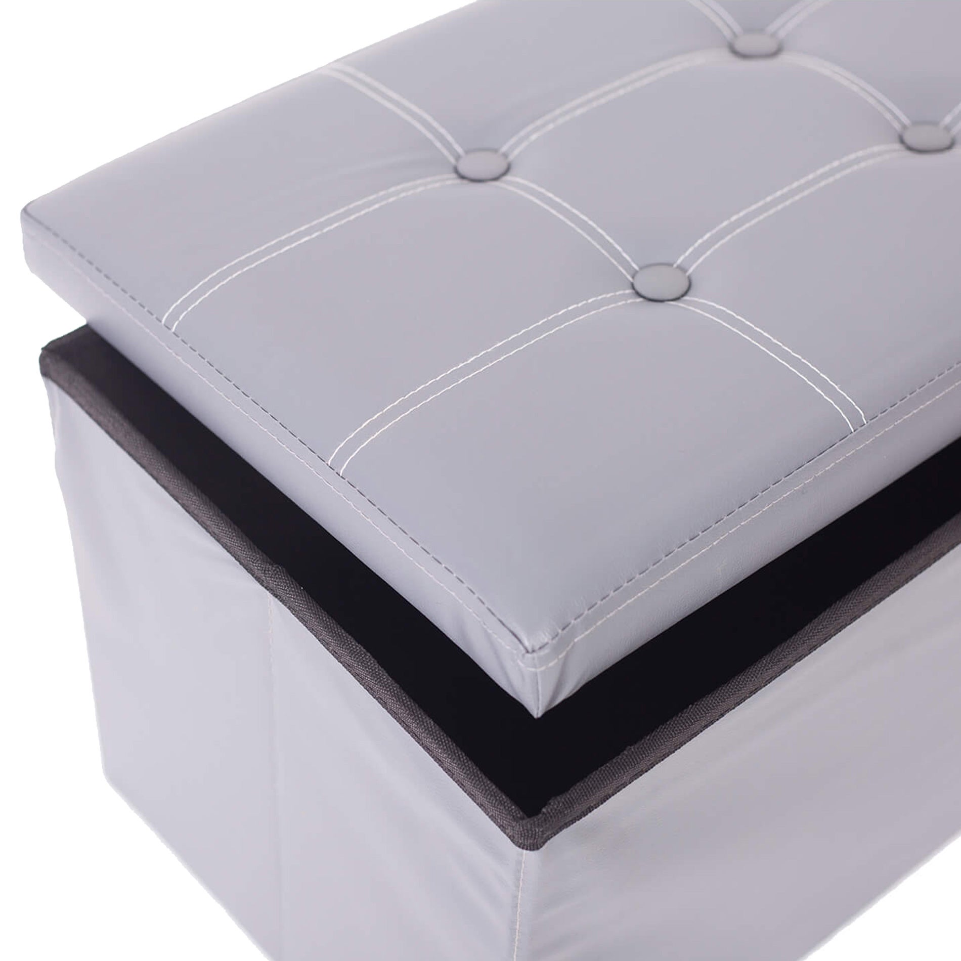 Pouf Coffre De Rangement Mobili Rebecca Banc Rectangle Gris Stokage 38x76x38 - 3