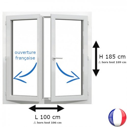 Fenêtre PVC 2 vantaux H 185 x L 100 cm OF pour pose en neuf avec poignée