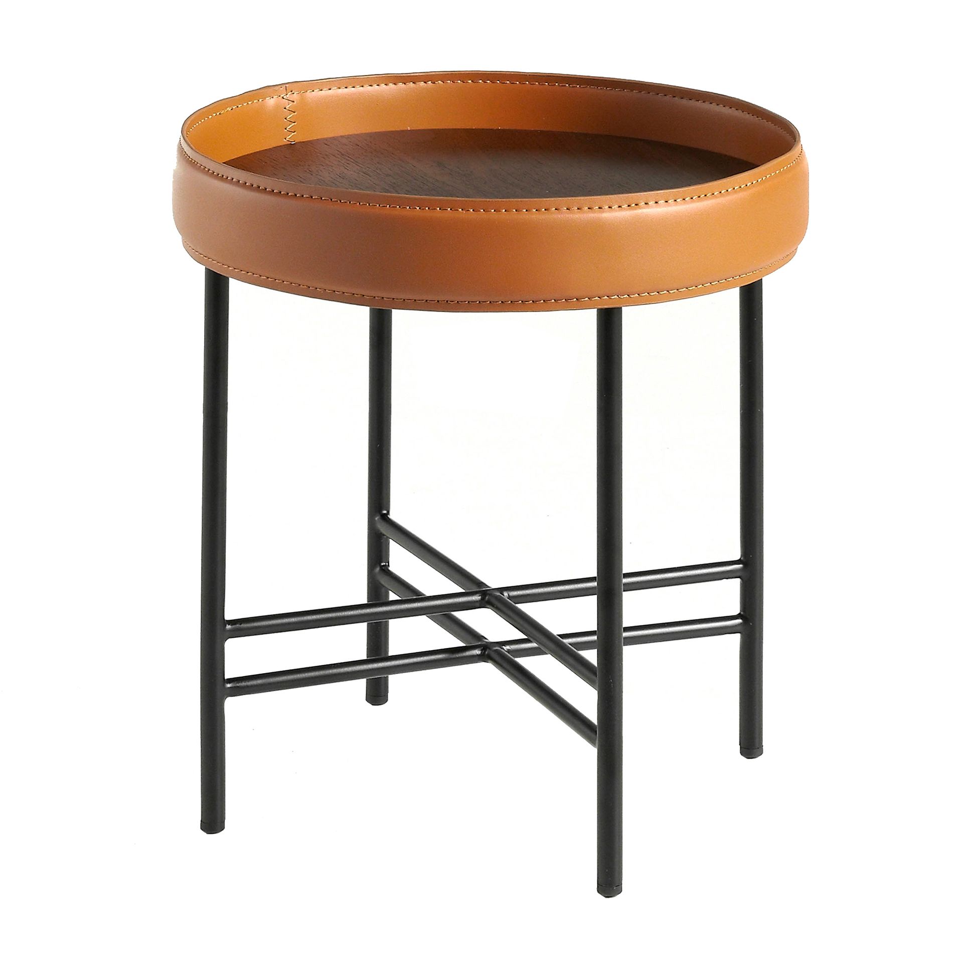 ANGEL CERDA Table d'angle ronde en simili cuir, noyer et acier noir - 2