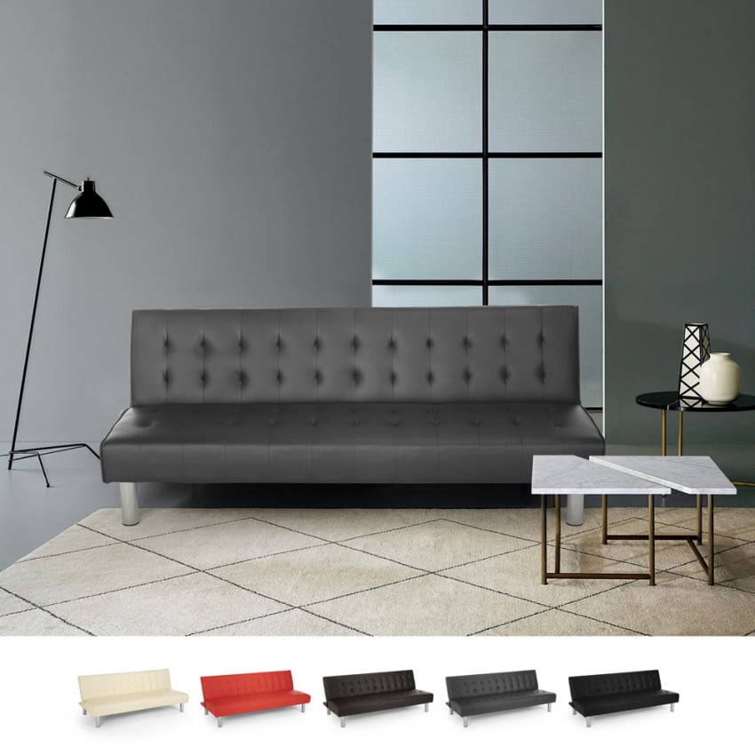 Sofá cama clic clac de 2 plazas en polipiel de diseño moderno reclinable elly - gris