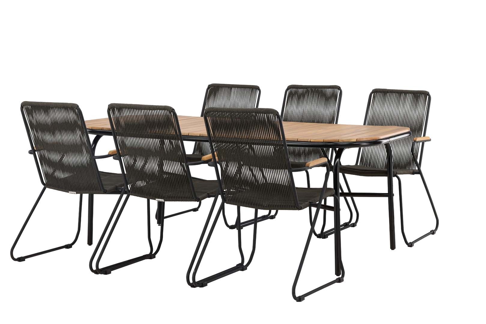 Holmbeck zestaw ogrodowy stół 90x200cm naturalny, 6 krzesła Bois czarny.