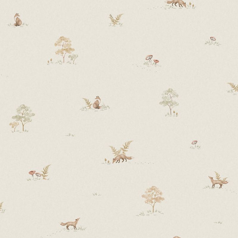 Papel pintado bosque con animales del bosque beige - 53 cm x 10.05 m - borastapeter