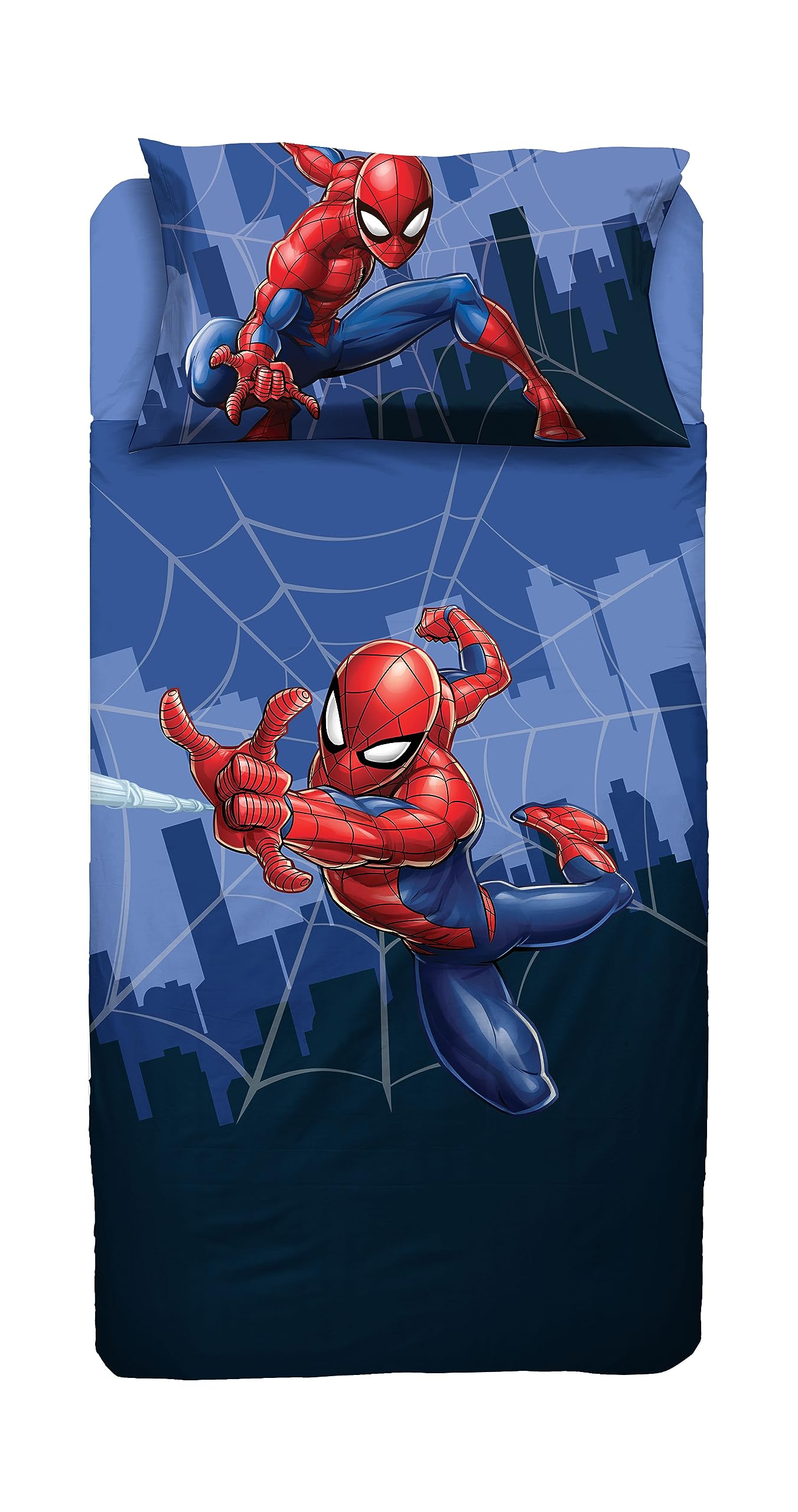 Spiderman, lenzuolo letto singolo, completo letto singolo, lenzuolo sopra, lenzuolo con angoli, federa, blu, marvel, 100% cotone, prodotto ufficiale