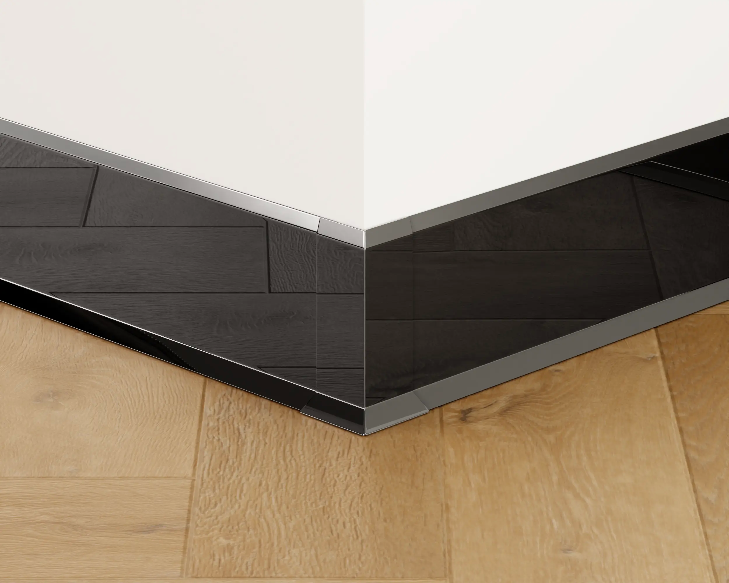 Juego de 4 esquinas exteriores modulares para rodapiés 8cm x 3cm x 3cm - negro pulido