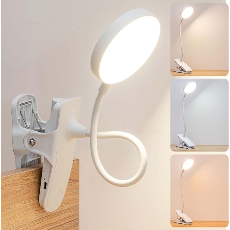 Lampada da lettura con clip, lampada da scrivania a LED USB, 3 modalità
