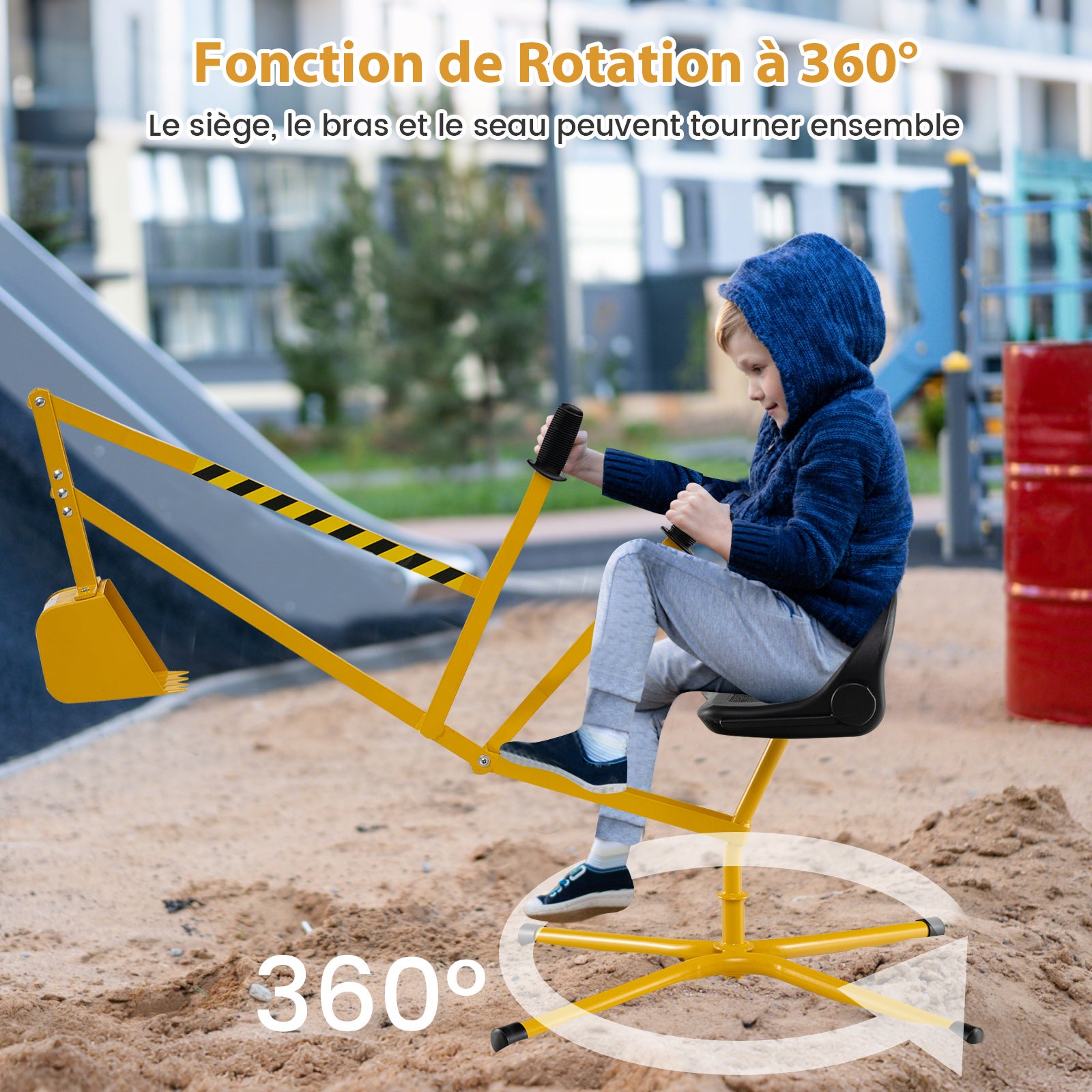 Pelle à Sable Excavateur Enfant avec Siège Rotatif & Bras Flexible, Pelleteuse Excavatrice Manuelle Base Croisée, Charge 50kg pour Sable Neige, 3 Ans+ - 7