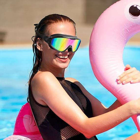 Lunettes de natation antibuée protection UV sans fuite réglables avec pont nasal souple pour adultes contenant bouchons d'oreilles - 8