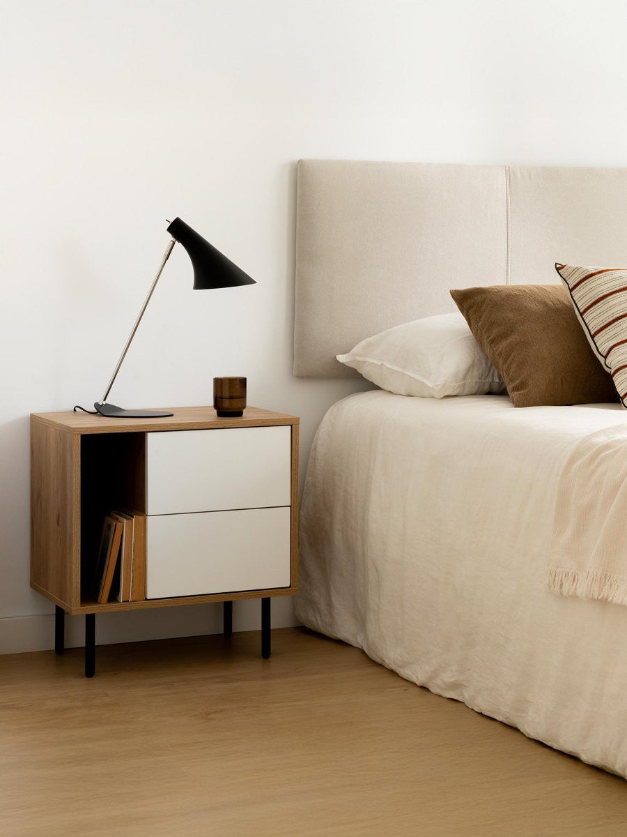 Zach mesa de cabeceira branco - natural 2 gavetas - Kenay Home 55cm x 52 cm x 35 cm - 2