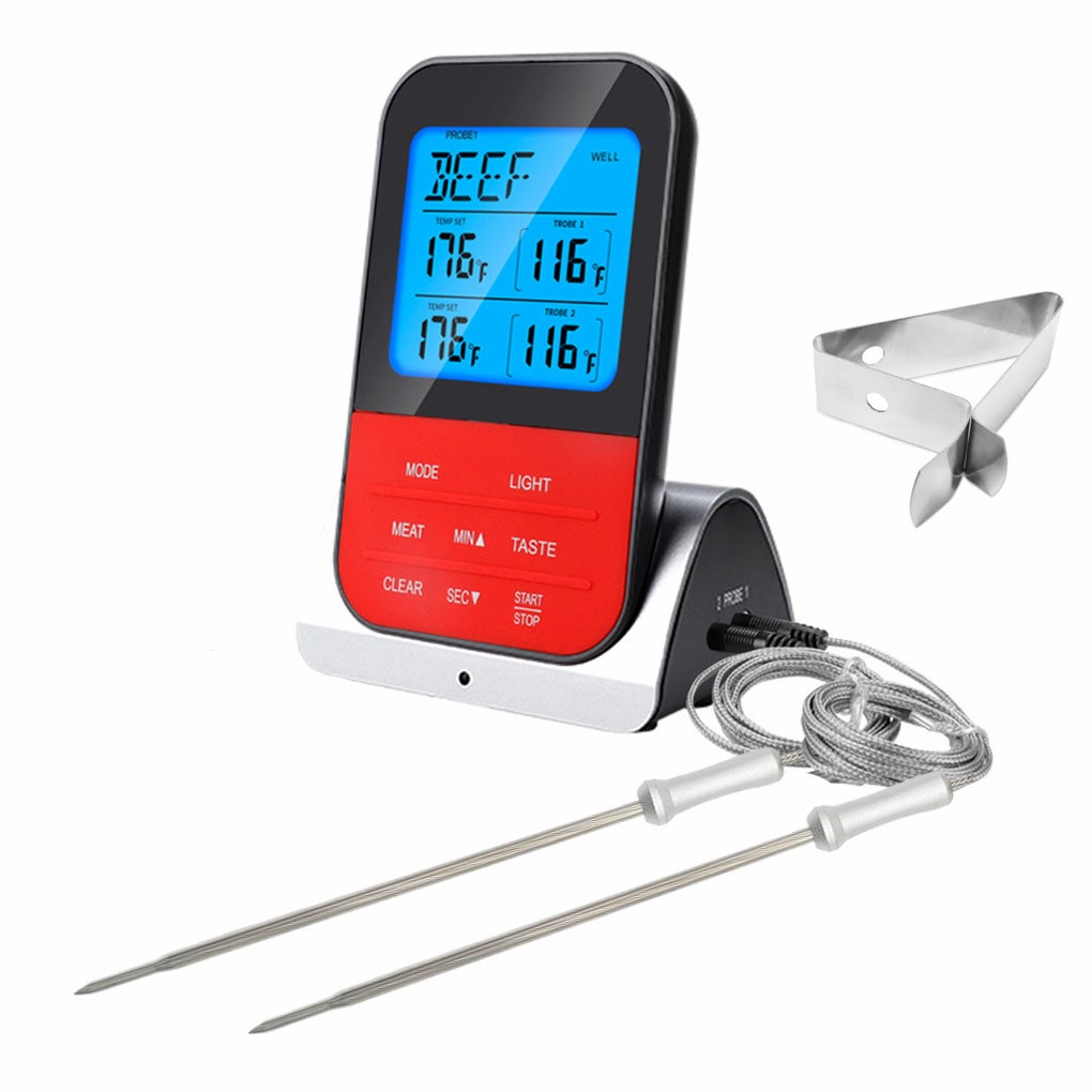 Termometr do grilla, termometr do pieczenia, cyfrowy termometr do mięsa, bezprzewodowy z timerem, ekran LCD, termometr do mięsa, srebrny