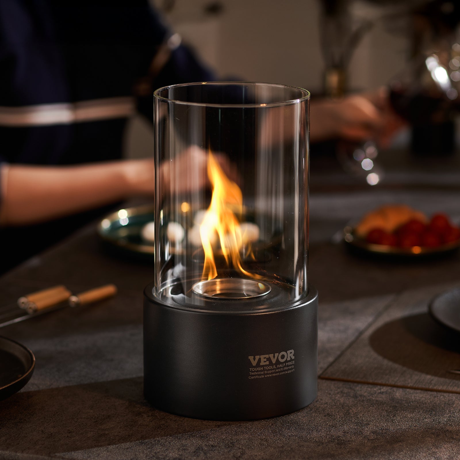 Fogón de Mesa VEVOR Ø160 × 285 mm, Brasero Decorativo de Metal, Chimenea de Bioetanol Portátil con Vidrio y Tapa, para Terraza y Balcón - 8