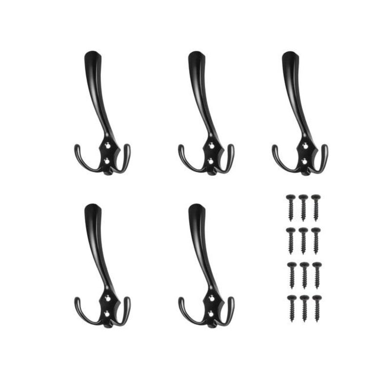 5 sztuk - potrójne wieszaki ścienne/haki ścienne - czarny wieszak na ubrania
