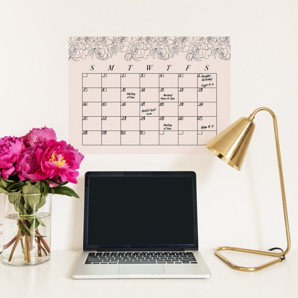 Sticker Mural Calendrier Mensuel Pivoine Fard à Joues Personnalisable ...