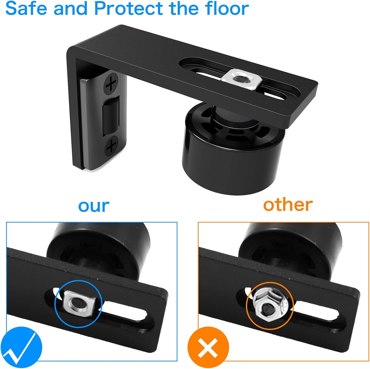 Guía de suelo ajustable negra, para puertas corredizas de madera, instalación fácil y ajustable - 4