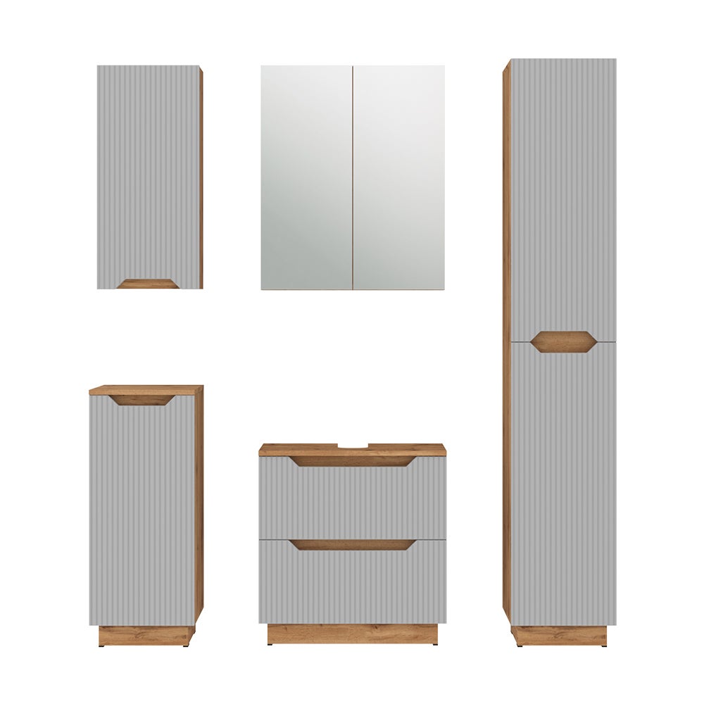 Vicco Zestaw mebli łazienkowych Lotta, Dąb/szary w paski, 5 części