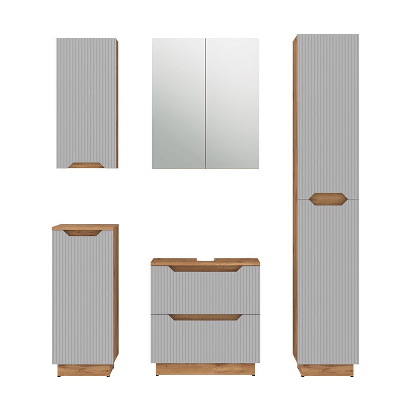 Vicco Zestaw mebli łazienkowych Lotta, Dąb/szary w paski, 5 części