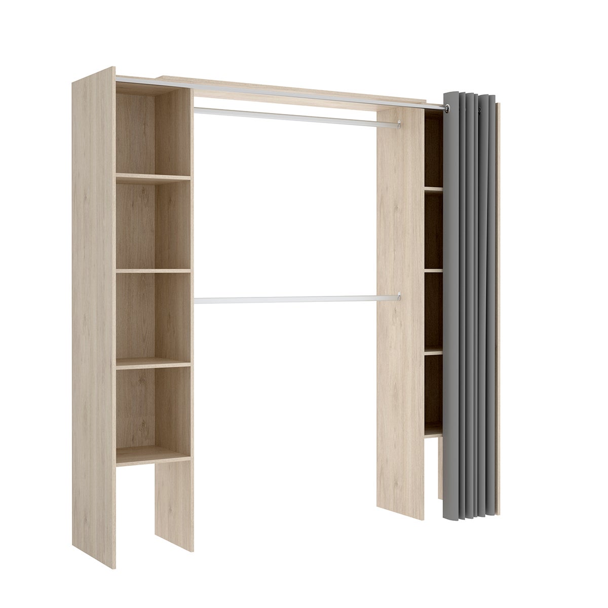 Dressing extensible DORIAN avec rideau - L110/180 cm - Coloris : Chêne et gris - 4