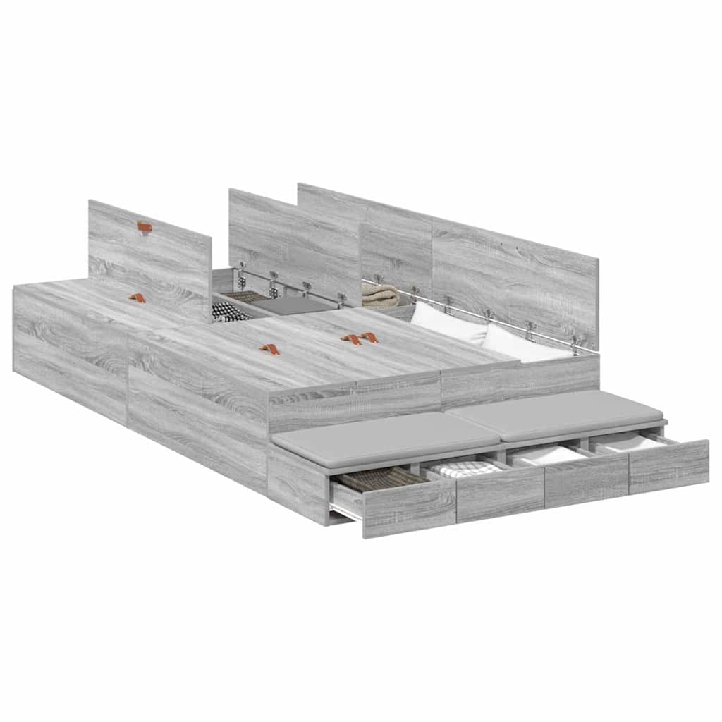 Cadre de lit avec rangement et tiroir gris 120 cm - 3