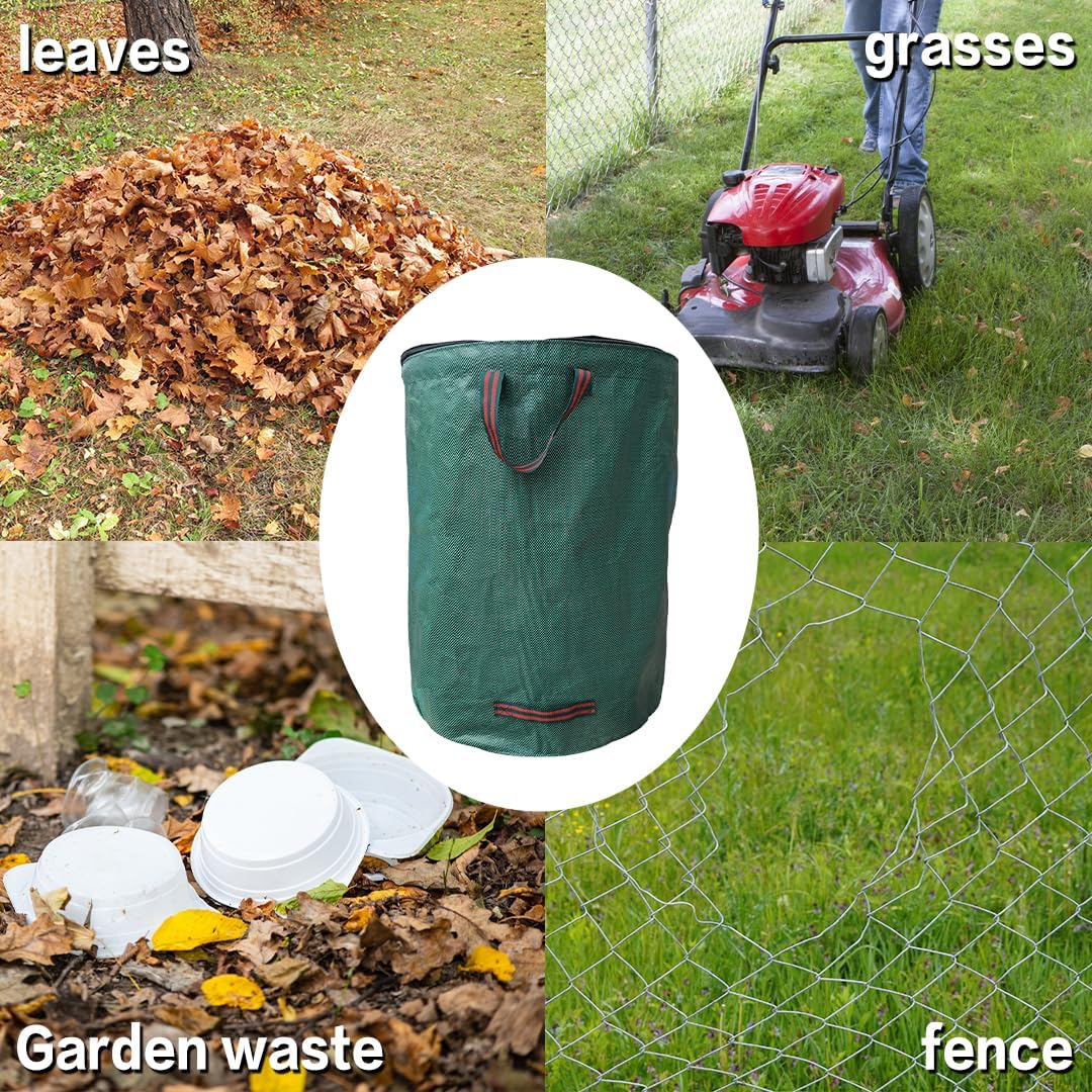 2x120L Sac à Déchets Verts de Jardin, Couvercle, Résistant, Indéchirable, Réutilisable, avec Poignées - Idéal pour Feuilles, Pelouse, Végétaux - 6