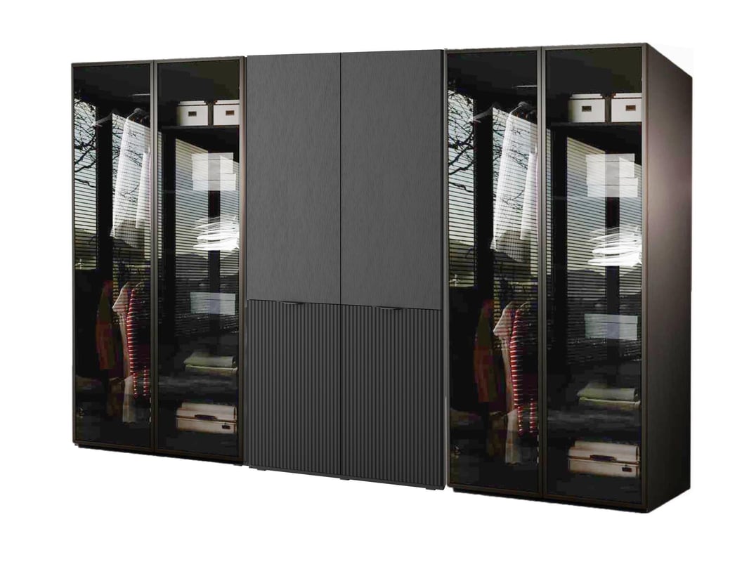 Zestaw 3 szaf modułowych SANDBOX 2X ANTISOL + NOVA czarna z oświetleniem LED – 18 półek, 6 drążków, elegancka funkcjonalność