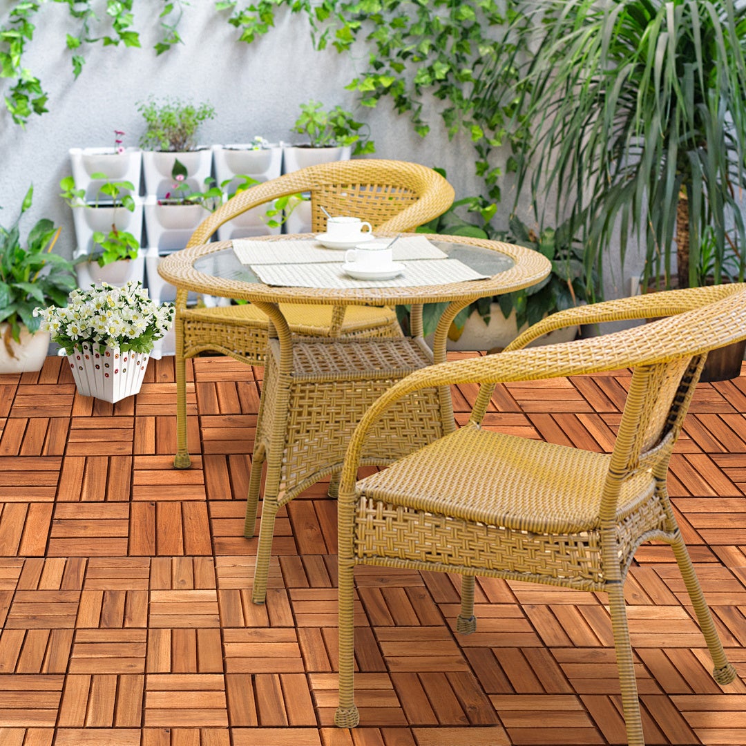 Dalles de terrasse 5 m² 55 pièces, 30 x 30 cm, dalles en bois 12 lattes, Dalles clipsables en bois d'acacia - 7