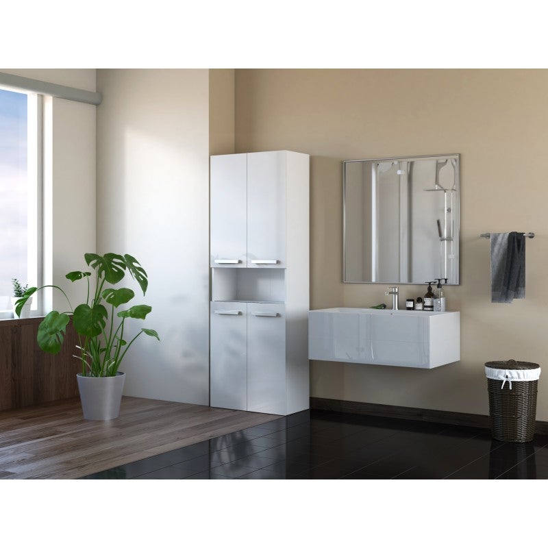 GLAZE | Mueble de baño con puerta + cesta | Estilo moderno | Dimensiones: 174x60x30cm | columna de baño - 2