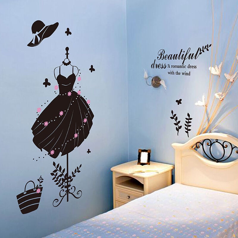 Stickers Muraux Porte Placard Adulte Noir Robe Pissenlit Et Papillon Agapanthe En Cristal Beauté Dressing Mural - 3