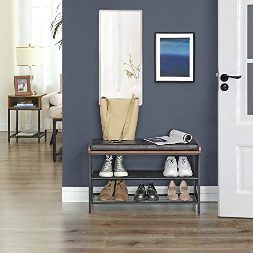 Banc À Chaussures, banquette Rembourrée Avec Étagères En Maille, marron Rustique - 8