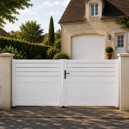 Portail battant manuel PVC blanc structure renforcée H 180 x L 300 cm ARRAS