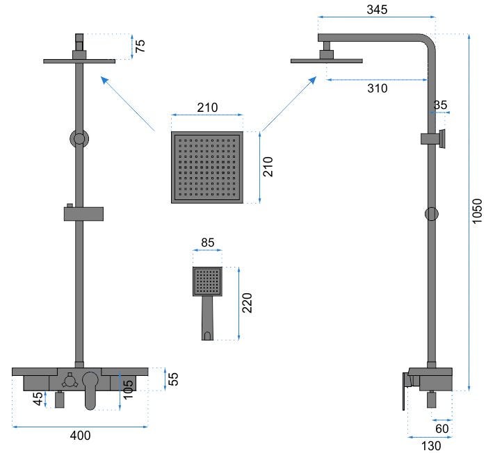 KIT DE DOUCHE REA BRAVO BLACK 45X40X105CM - 10
