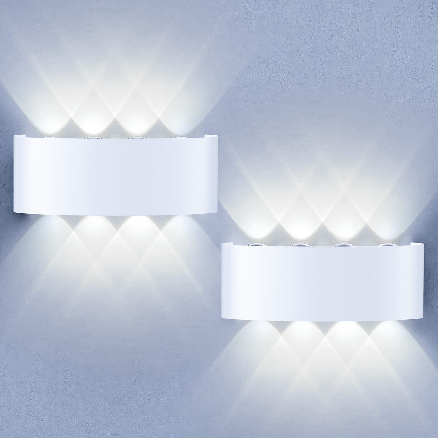 Zestaw 2 kinkietów LED do wnętrz i na zewnątrz, lampa ogrodowa z aluminium 8 W, lampka nocna, wodoodporna IP65, światło białe 6 000 K