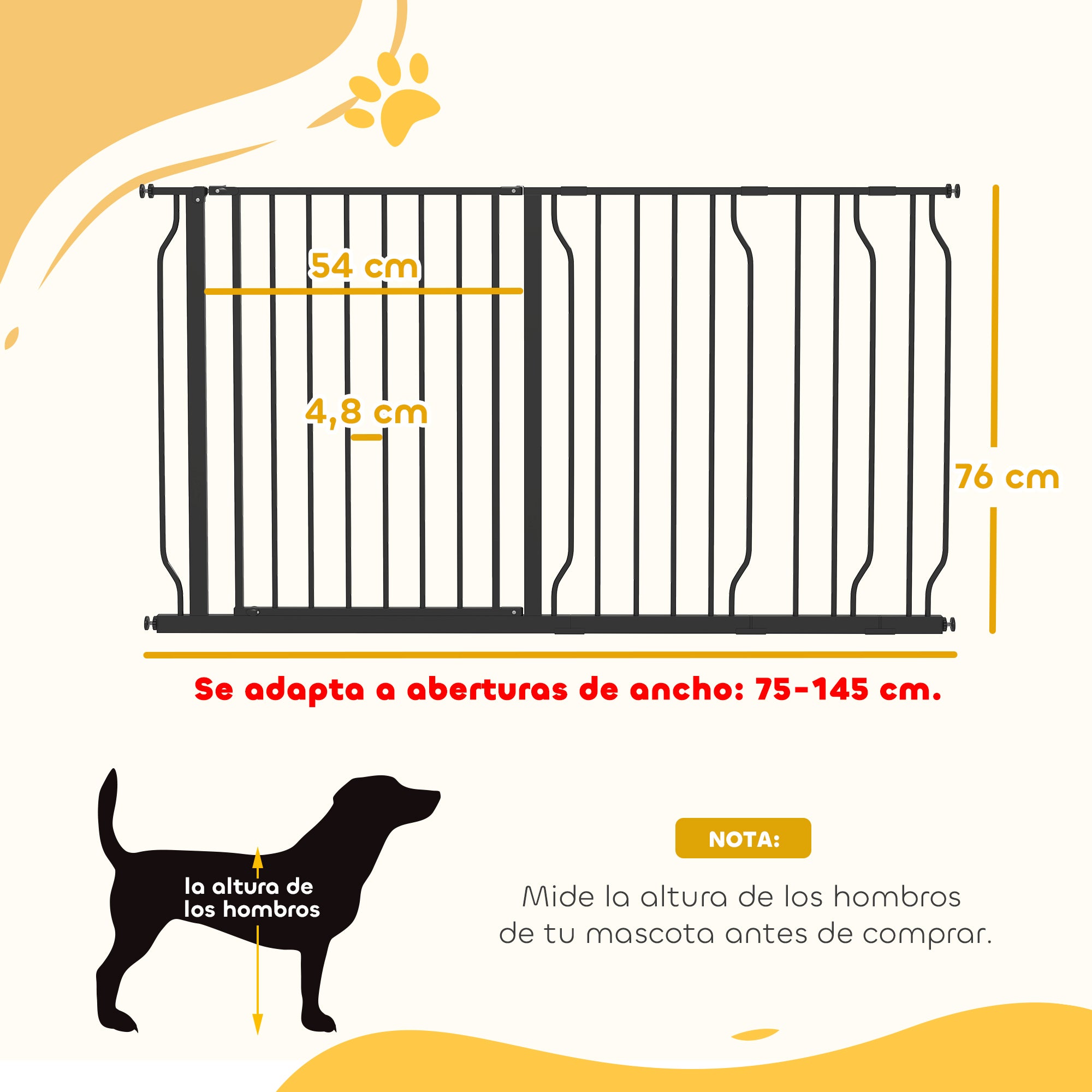 Barrera de Seguridad PawHut Acero, ABS Negro 145x1.5x76 cm - 3