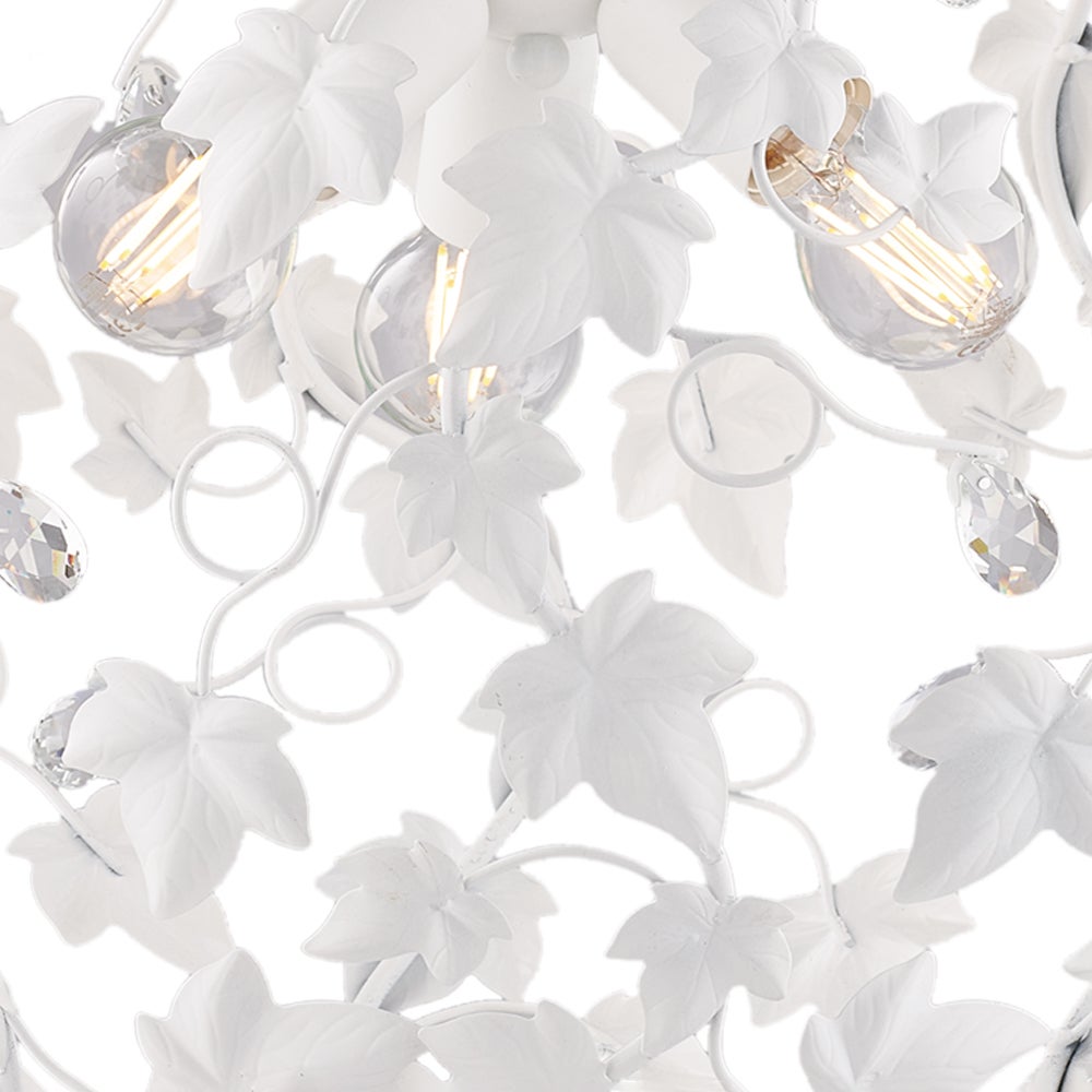 Edera Lustre en fer laqué blanc décoration shabby chic et strass cristal 3 lumières 105 d.50 BL50-3-BCO - 3