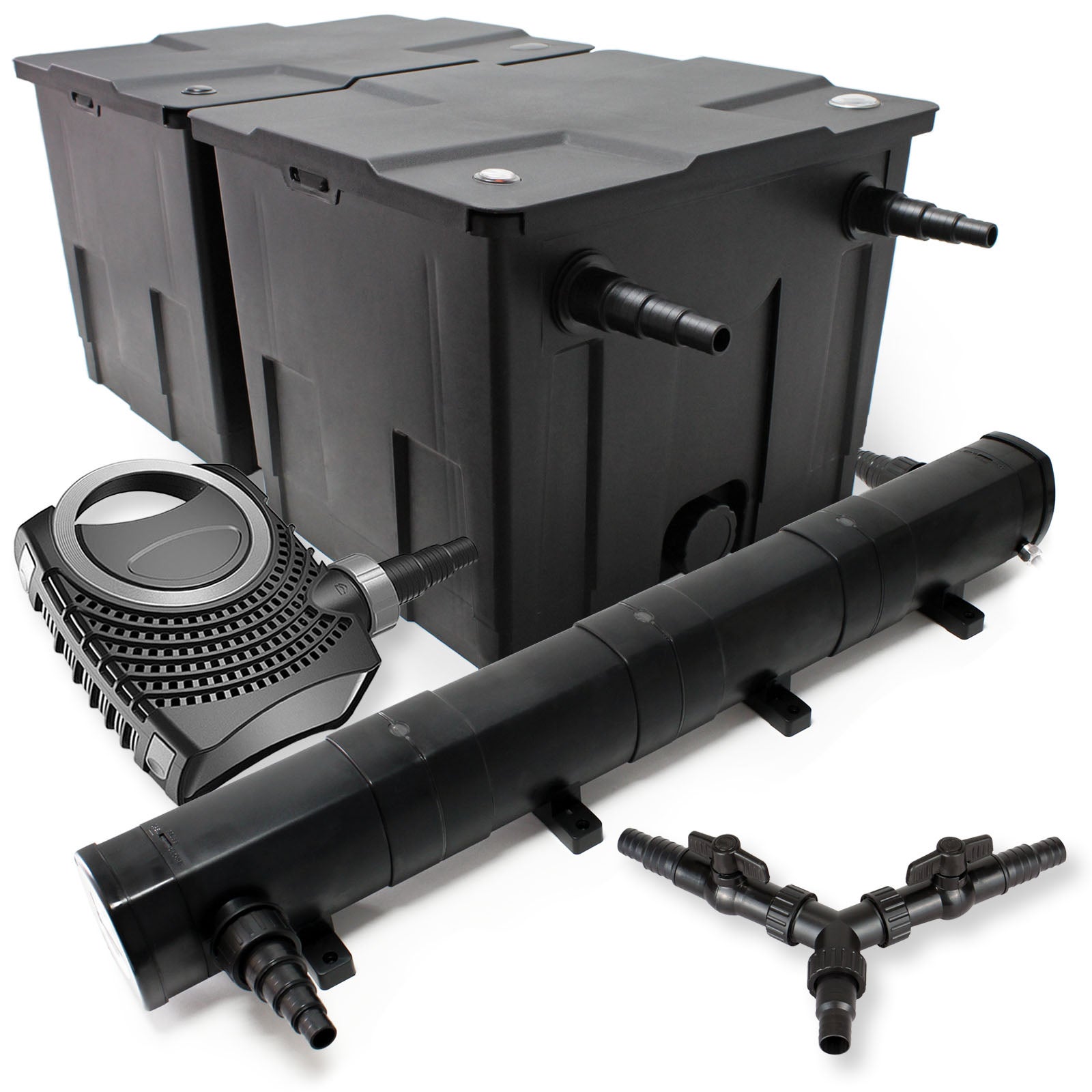 Kit Filtration Bassin SunSun Complet : Filtre CBF-350B + Pompe 10000 L/h + UV 24W + Tuyau 25 M + Raccord Y