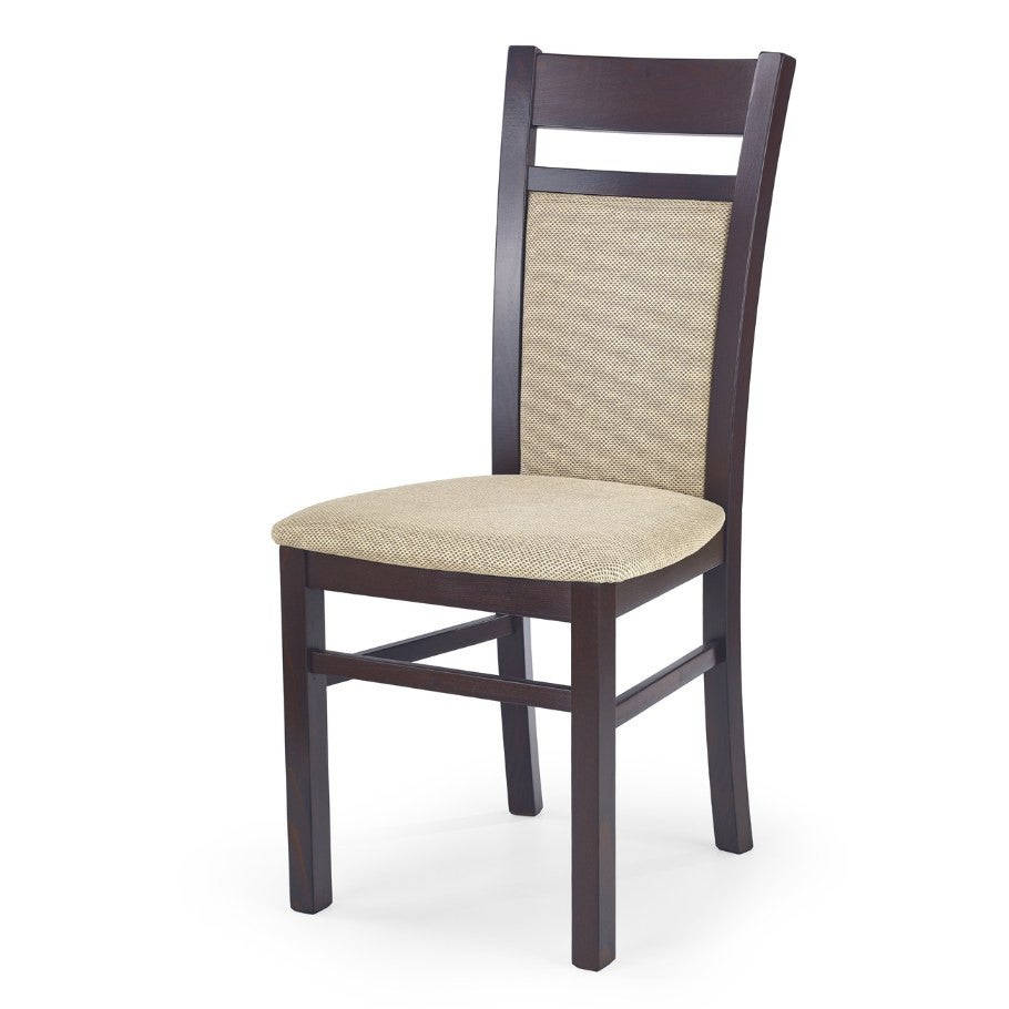 Silla walsor de madera maciza color nogal y tela beige