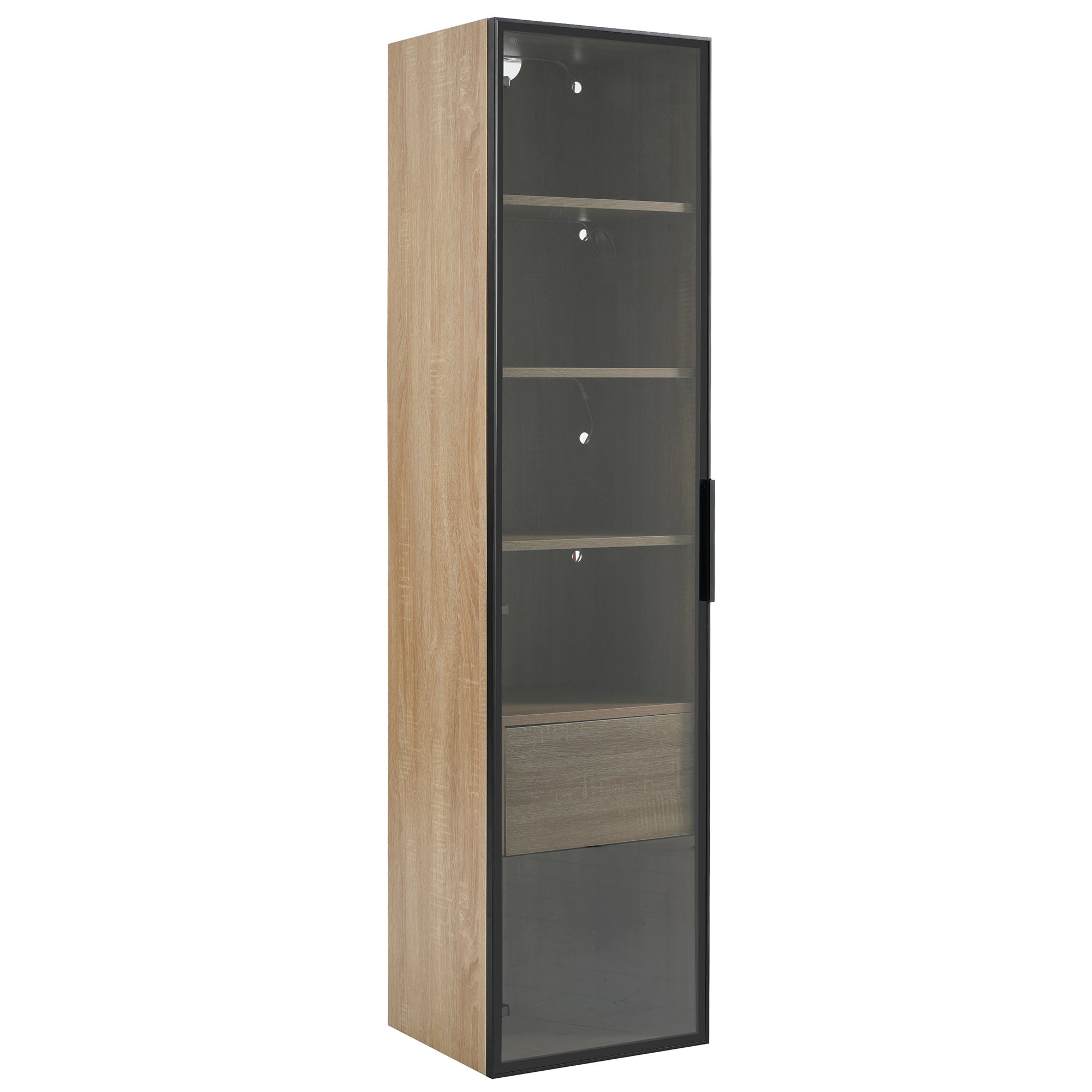 Vitrine Meuble de salle de bain avec LED - 1 porte vitrées - Naturel - 8