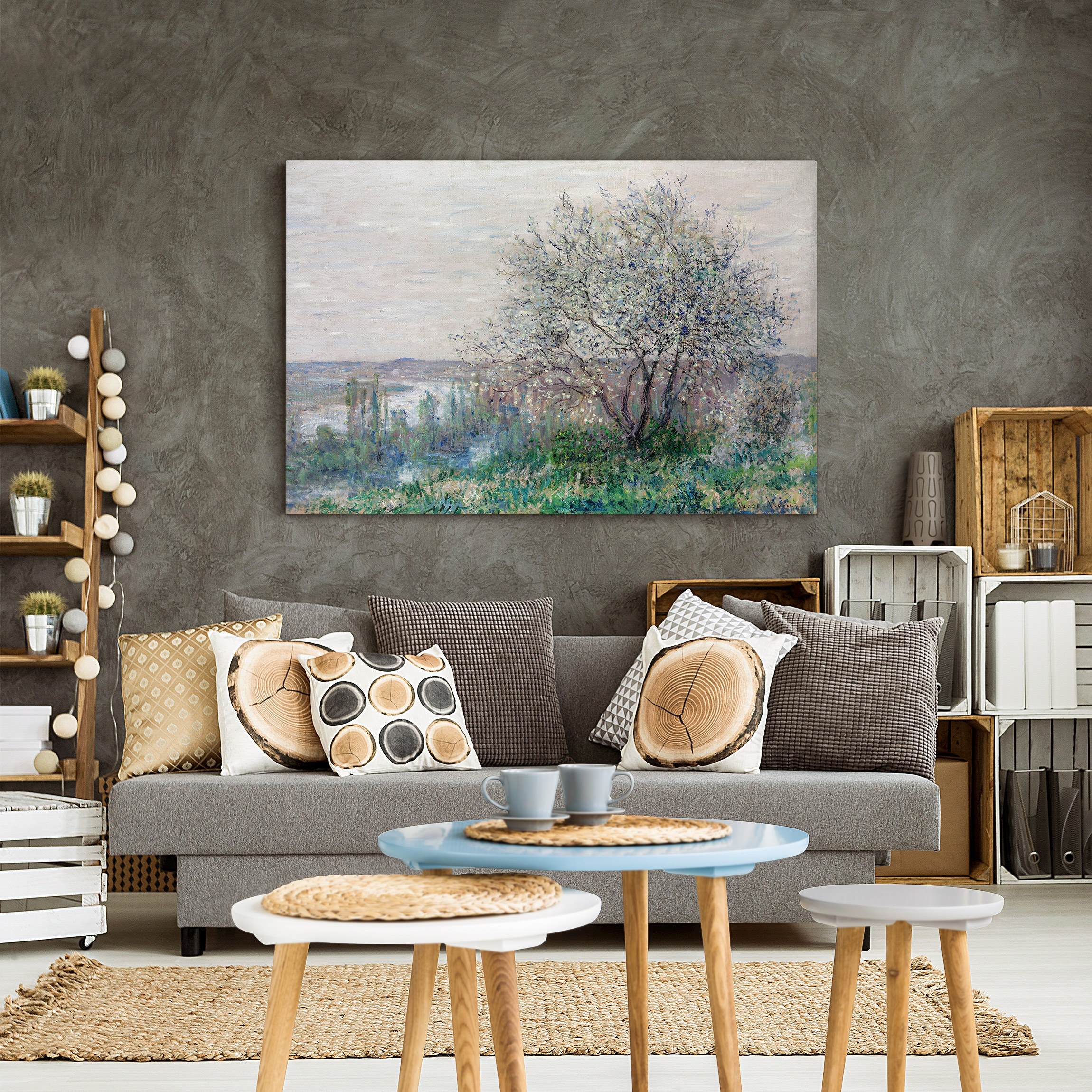 Impression sur toile tableau sur toile châssis beige Claude Monet arbres peinture 77 cuisine chambre à coucher salon couloir 90 x 60 cm - 3