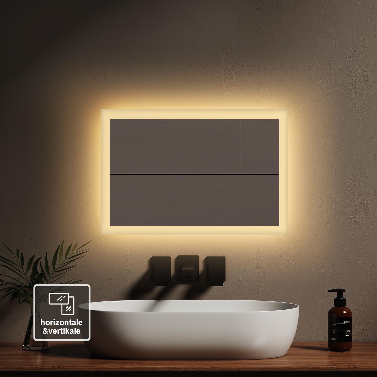 EMKE Specchio con illuminazione LED integrata 100 × 60 cm, luce calda 3000K | Leroy Merlin