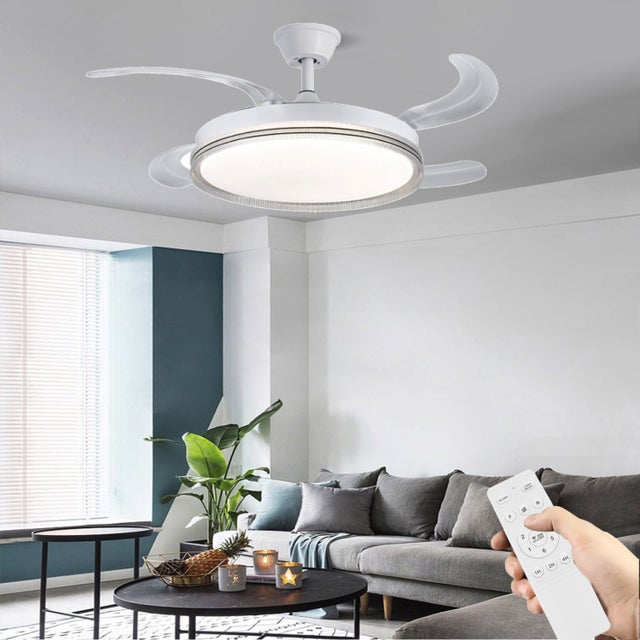 Lâmpada de ventilador de teto com luz LED, motor DC silencioso, 6 velocidades,FLMFSD-2005