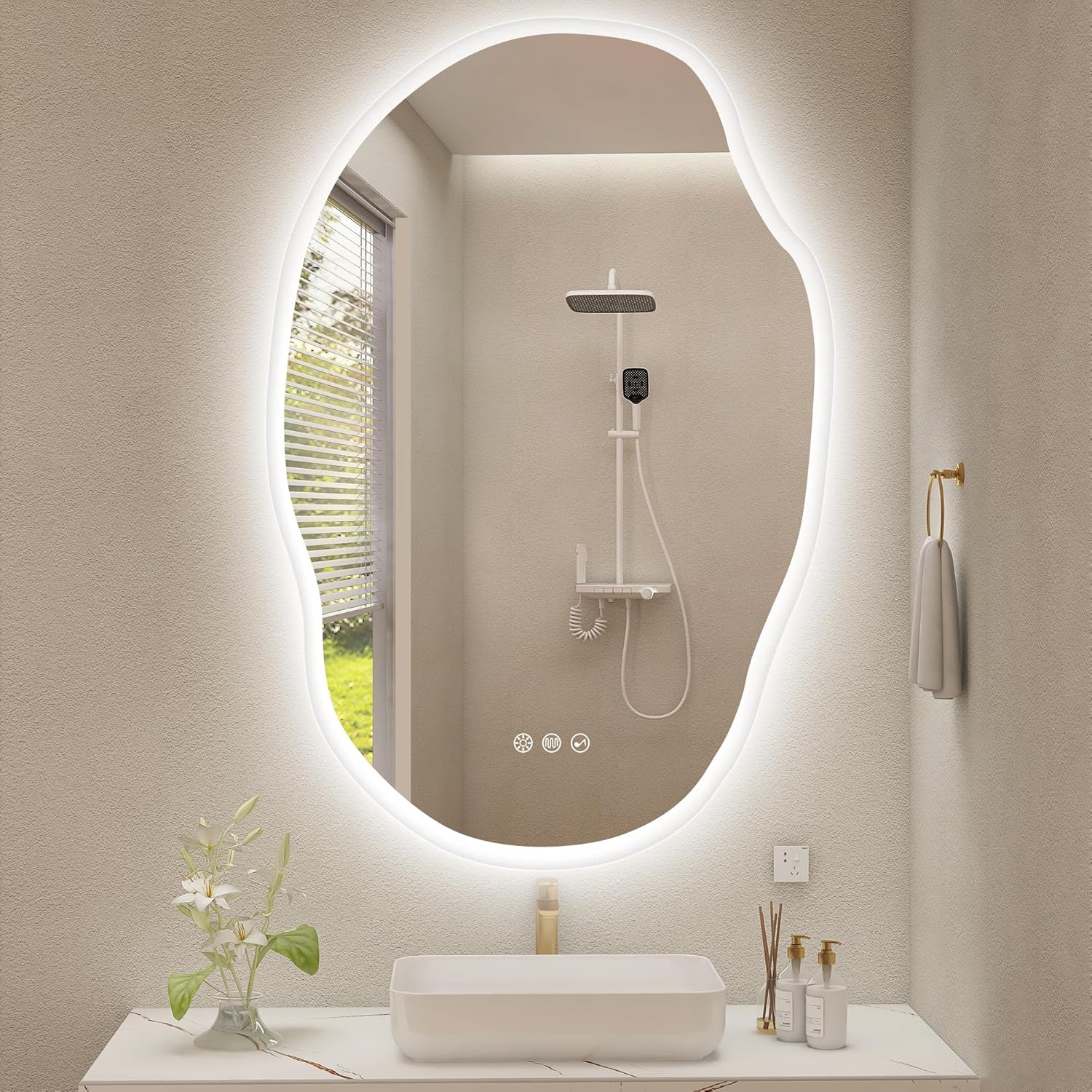 EMKE Miroir Asymétrique 60 x 80 cm, Miroir de Salle de Bain Asymétrique