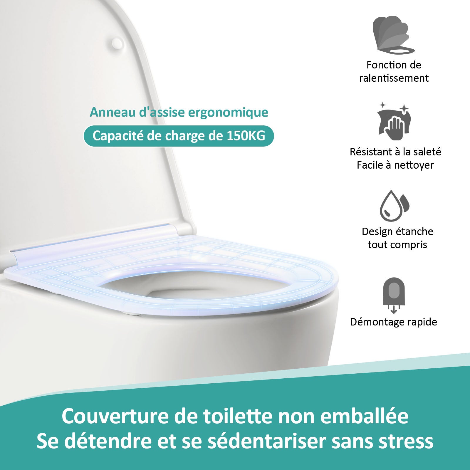ANYCEE Tapa de inodoro con dispositivo de descenso automático