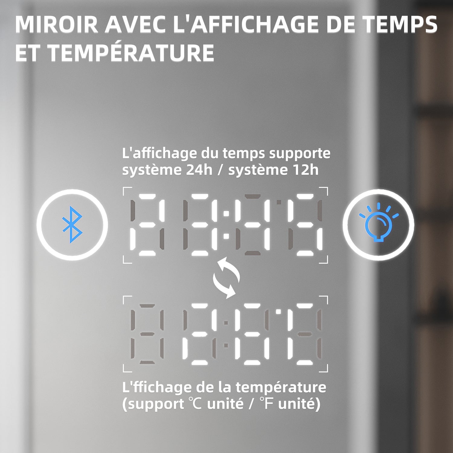 SIRHONA Miroir Lumineux Salle de Bain LED Eclairage Intégré, Fonction Bluetooth 5.0/Horloge/Anti-buée Horizontal 120x70cm Mirroir LED Rétro-éclairé - 4